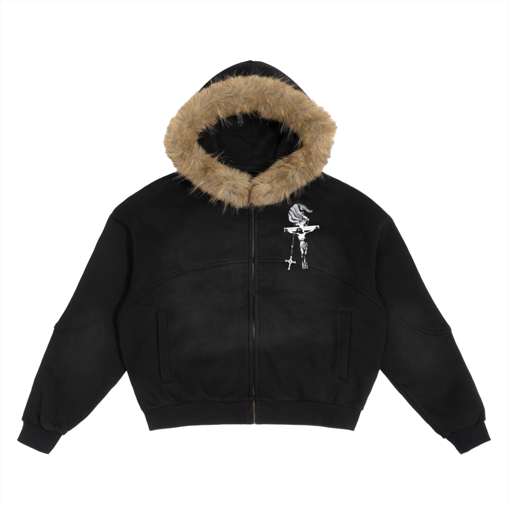 Biblical Sun Fade Detachable Fur Hoodie