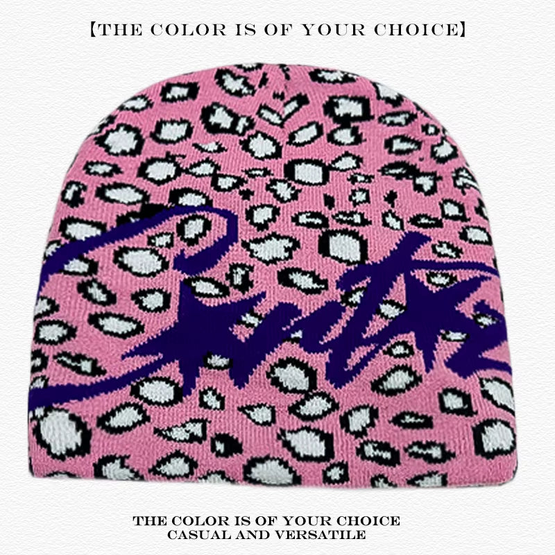 American Street Leopard Print Jacquard Letters Star Knitted Hats Warm Camo Men Women Fashion Personal Versatile Beanies Hip-Hop