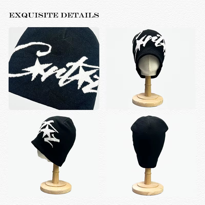 American Street Leopard Print Jacquard Letters Star Knitted Hats Warm Camo Men Women Fashion Personal Versatile Beanies Hip-Hop