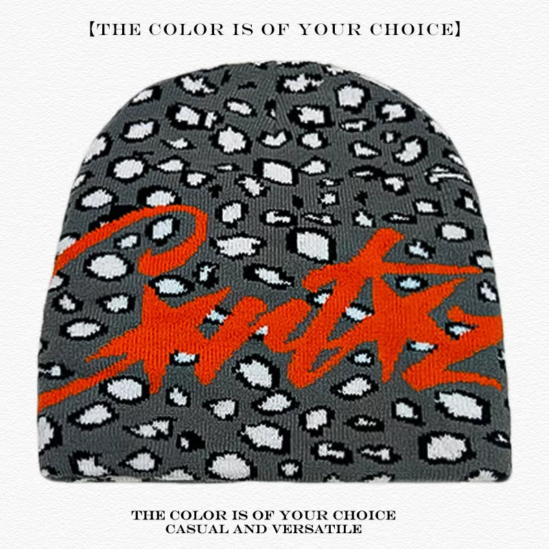 American Street Leopard Print Jacquard Letters Star Knitted Hats Warm Camo Men Women Fashion Personal Versatile Beanies Hip-Hop
