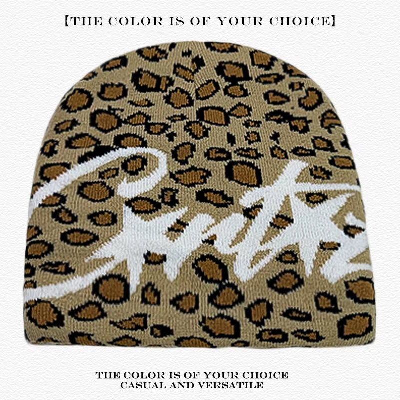 American Street Leopard Print Jacquard Letters Star Knitted Hats Warm Camo Men Women Fashion Personal Versatile Beanies Hip-Hop