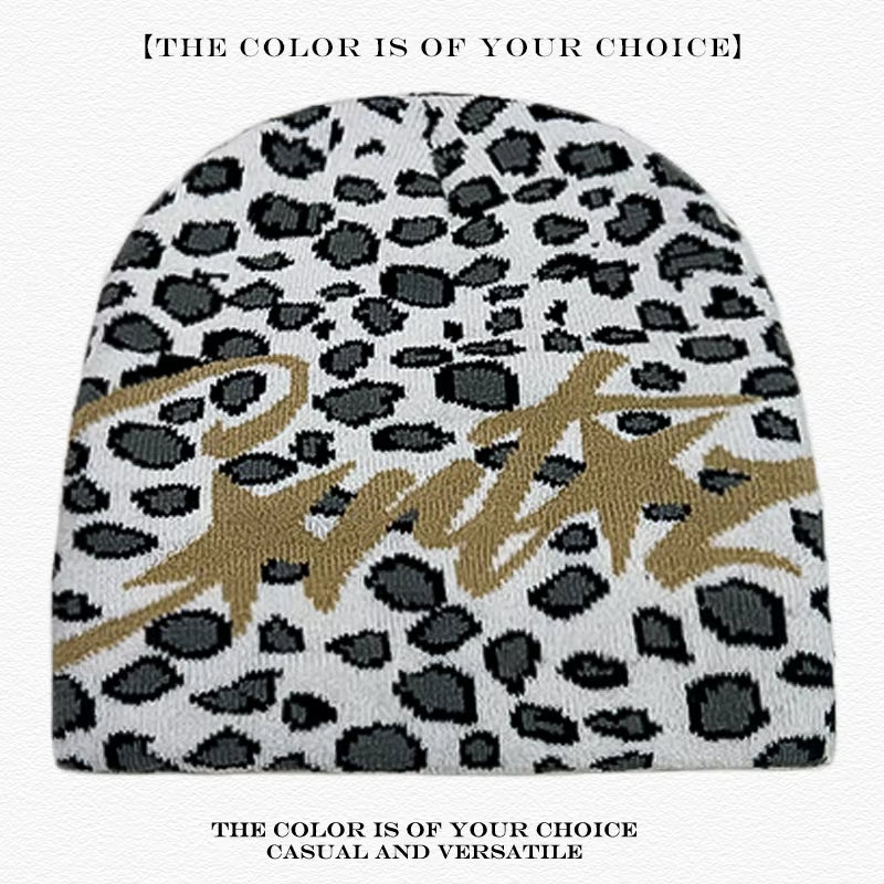 American Street Leopard Print Jacquard Letters Star Knitted Hats Warm Camo Men Women Fashion Personal Versatile Beanies Hip-Hop