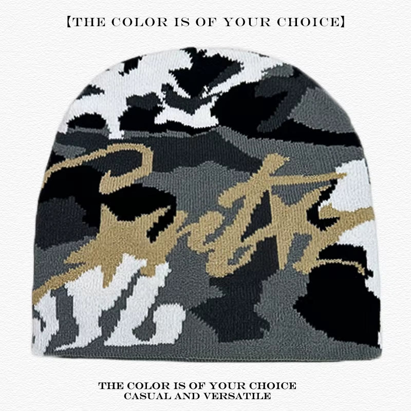 American Street Leopard Print Jacquard Letters Star Knitted Hats Warm Camo Men Women Fashion Personal Versatile Beanies Hip-Hop