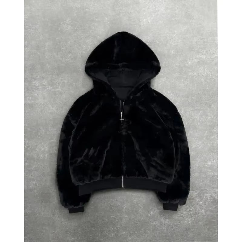 New Two-Sided Clothing Harajuku Retro Leopard Print Fashionable Loose Zipper Hoodie Men Street Hip-Hop Casual Sweatshirt Women