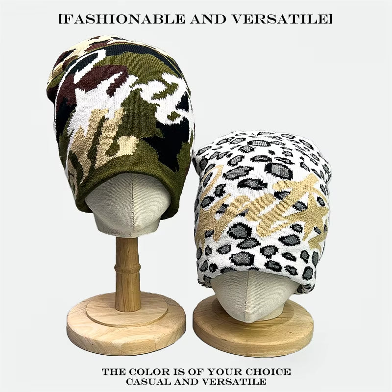 American Street Leopard Print Jacquard Letters Star Knitted Hats Warm Camo Men Women Fashion Personal Versatile Beanies Hip-Hop